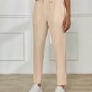 Pantalones casuales para mujer con cintura elastica con cordon, ajuste regular y bolsillos inclinados de unicolor