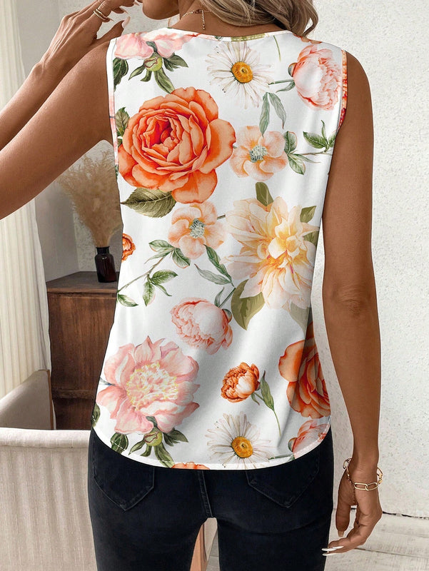 Camisa casual sin mangas con estampado floral, perfecta para el verano