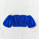 WYWH Blusa de hombros descubiertos azul de mujer con holguras, top retorcido elastico para vacaciones, playa, ocasiones casuales, juveniles, de graduacion, regreso a clases, Pascua, fiesta de jardin o atuendos para te de la tarde.