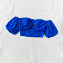 WYWH Blusa de hombros descubiertos azul de mujer con holguras, top retorcido elastico para vacaciones, playa, ocasiones casuales, juveniles, de graduacion, regreso a clases, Pascua, fiesta de jardin o atuendos para te de la tarde.