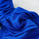 WYWH Blusa de hombros descubiertos azul de mujer con holguras, top retorcido elastico para vacaciones, playa, ocasiones casuales, juveniles, de graduacion, regreso a clases, Pascua, fiesta de jardin o atuendos para te de la tarde.