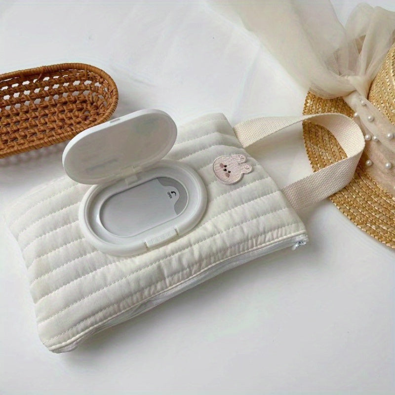 Porta toallitas húmedas portátil con diseño de animal lindo y tapa abatible - Forma cuadrada, material resistente - Bolsa de pañuelos para cochecito de bebé
