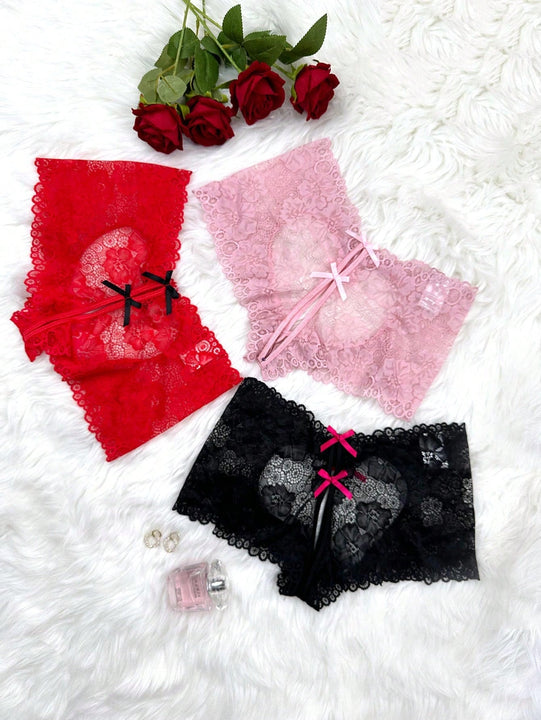 3 piezas de Tangas sexys de encaje para mujer con entrepierna abierta
