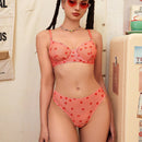 NEW Conjunto de ropa interior de mujer de malla impresa (con aro y tanga), 2 piezas/set