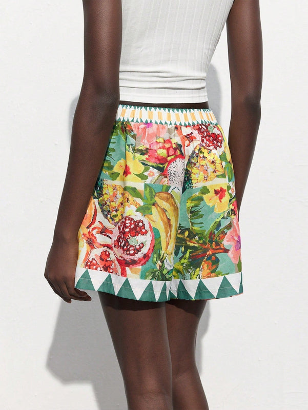 Maija Shorts de vacaciones informales para mujer con estampado