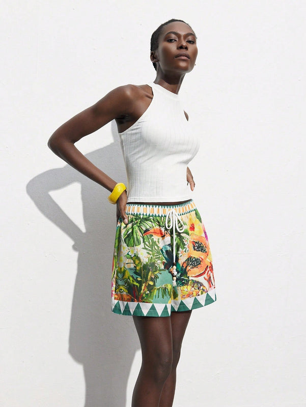 Maija Shorts de vacaciones informales para mujer con estampado