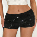 BAE Shorts negros brillantes con cuentas para mujer, mini shorts de lentejuelas, shorts cortos de verano