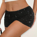 BAE Shorts negros brillantes con cuentas para mujer, mini shorts de lentejuelas, shorts cortos de verano