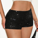 BAE Shorts negros brillantes con cuentas para mujer, mini shorts de lentejuelas, shorts cortos de verano