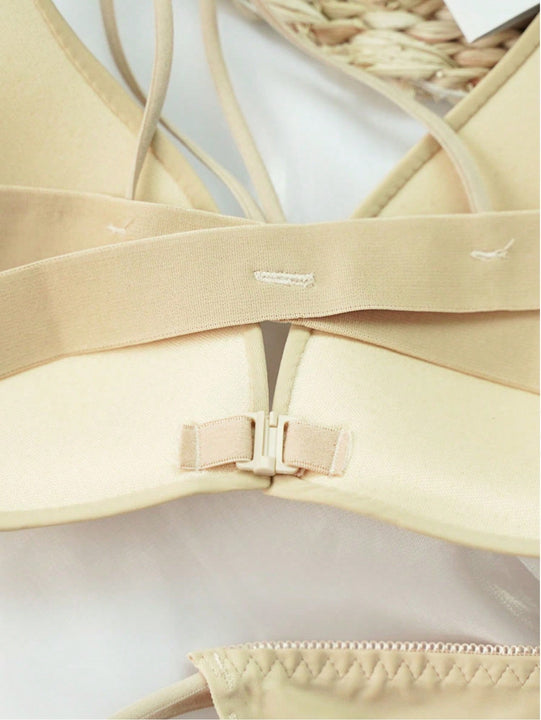 Juego de sosten y ropa interior sin costuras de 2 juegos, sosten con apertura frontal