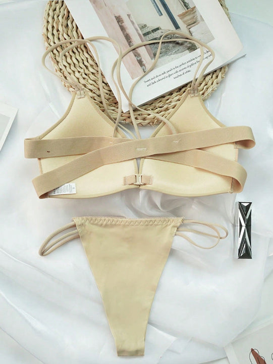 Juego de sosten y ropa interior sin costuras de 2 juegos, sosten con apertura frontal