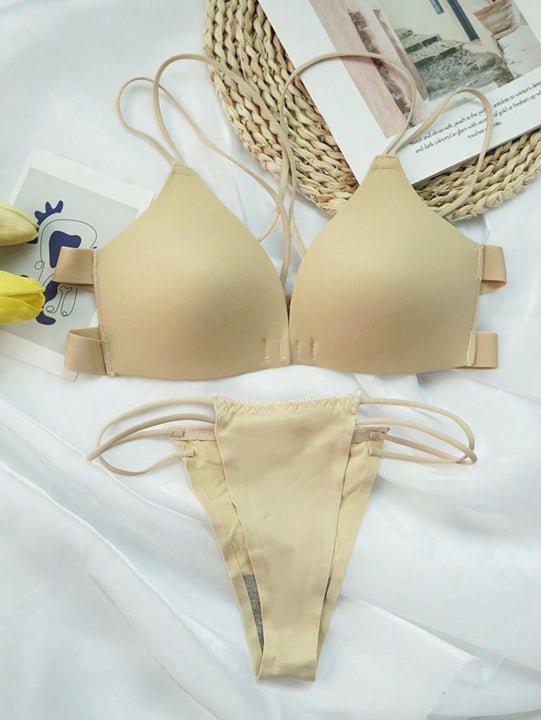 Juego de sosten y ropa interior sin costuras de 2 juegos, sosten con apertura frontal