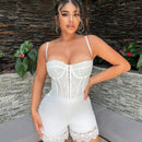 SXY Cortos de vacaciones de playa para mujeres con encaje sexy empalmado, verano