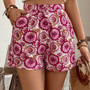 VCAY Pantalones cortos con bolsillos laterales con estampado completo para vacaciones y uso casual de mujer