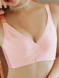 Sencillo Bra Ajustable de Primavera/Verano sin Alambrar con Soporte Lateral y Push-Up, Bottom Gruesa y Parte Superior Delgada, Cierre de Hebilla de Cuatro Filas, Anti-Caida y Anti-Bultos Laterales