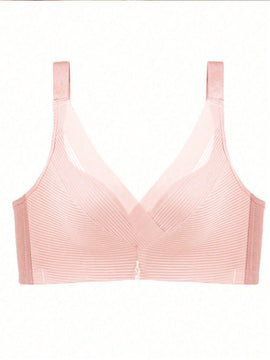 Sencillo Bra Ajustable de Primavera/Verano sin Alambrar con Soporte Lateral y Push-Up, Bottom Gruesa y Parte Superior Delgada, Cierre de Hebilla de Cuatro Filas, Anti-Caida y Anti-Bultos Laterales