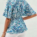 Camisa casual de cuello cruzado con nudo en la cintura para vacaciones de mujeres