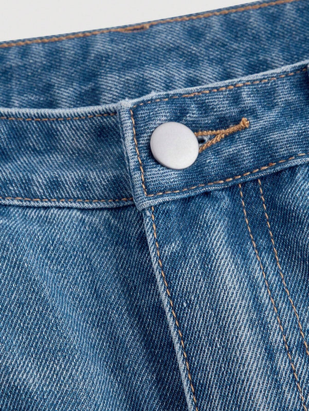 MOD Jeans casuales de pierna ancha y corte suelto para mujer con detalles de lazo en frente y bolsillos