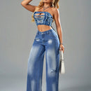 SXY Pantalones Jeans casuales para mujeres, sueltos con pierna ancha y bolsillos