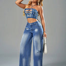 SXY Pantalones Jeans casuales para mujeres, sueltos con pierna ancha y bolsillos