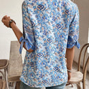 NEW  VCAY Blusa de verano para mujer con cuello en V y mangas divididas con estampado completo en todo
