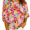 NEW  LUNE Camisa floral Ditsy de 3/4 con cuello redondo para mujer (impresion aleatoria)
