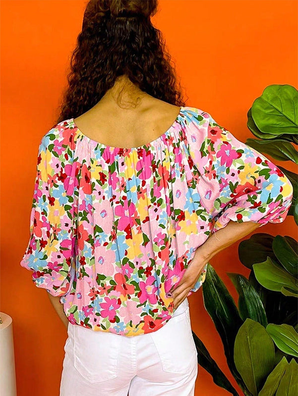 NEW  LUNE Camisa floral Ditsy de 3/4 con cuello redondo para mujer (impresion aleatoria)