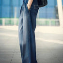 Jeans de pierna ancha y cintura alta vintage para mujer con bolsillos oblicuos