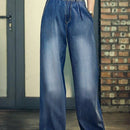 Jeans de pierna ancha y cintura alta vintage para mujer con bolsillos oblicuos