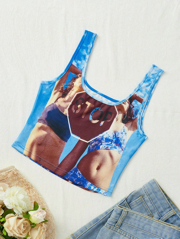 Neu Camiseta de tirantes con eslogan impreso Y2K para mujer para el verano