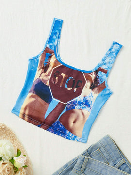 Neu Camiseta de tirantes con eslogan impreso Y2K para mujer para el verano