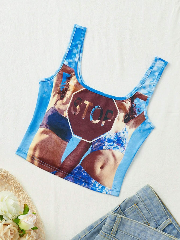 Neu Camiseta de tirantes con eslogan impreso Y2K para mujer para el verano