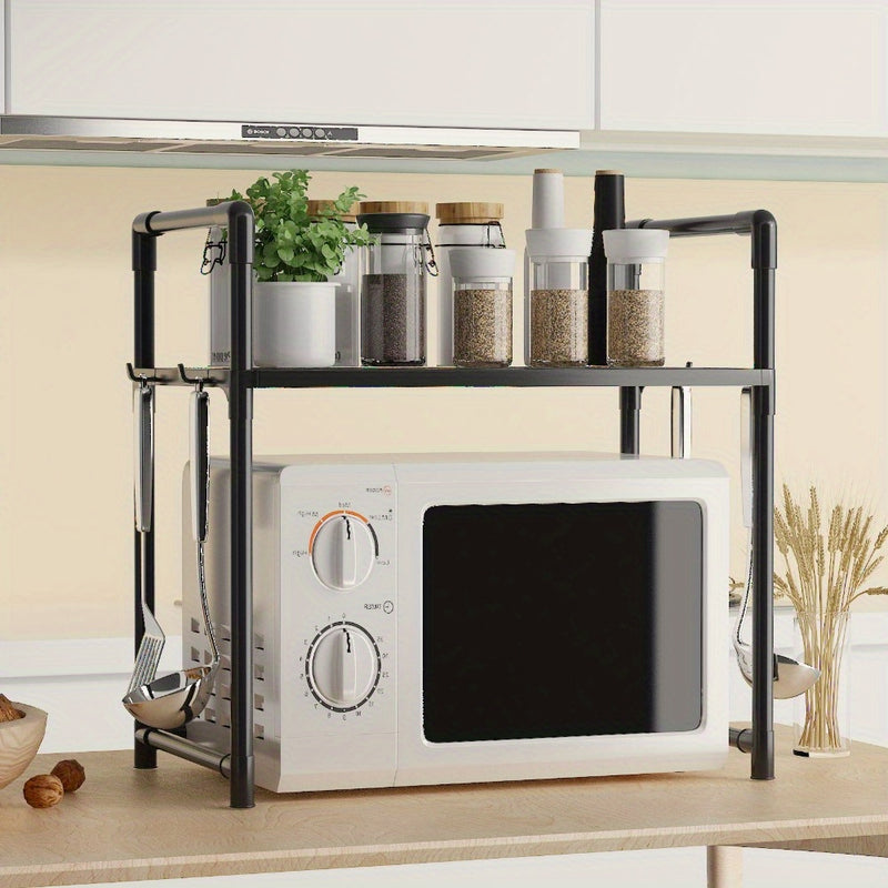 laoyeboubi Soporte de microondas de 2 niveles, estante de cocina ajustable y expandible, sin madera, fácil de limpiar, para microondas, almacenamiento de horno - Material de plástico, compatible con contacto no alimentario