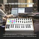 1pc Tuna Mini Teclado MIDI de 25 teclas, alimentado por USB, 8 pads de batería con iluminación RGB, 8 perillas asignables, portátil para producción musical, actuación, composición - Negro