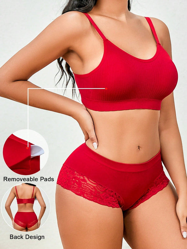 Conjunto de sujetador inalambrico sin costuras y alta elasticidad comodo para mujeres, 2 piezas