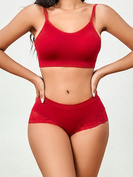 Conjunto de sujetador inalambrico sin costuras y alta elasticidad comodo para mujeres, 2 piezas