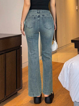 Dazy Designer Jeans acampanados casuales con bolsillos para mujer para uso diario y viajes