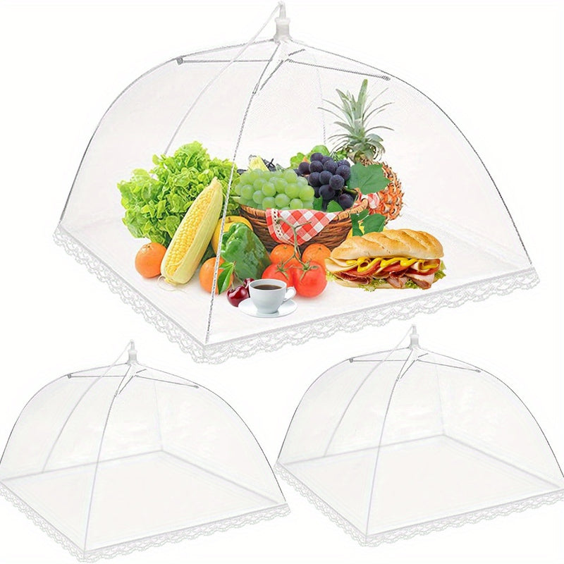 3 piezas, cubiertas plegables para alimentos, carpas de malla anti moscas/bichos/mosquitos, protector de alimentos para picnic, camping y asados, fácil de guardar