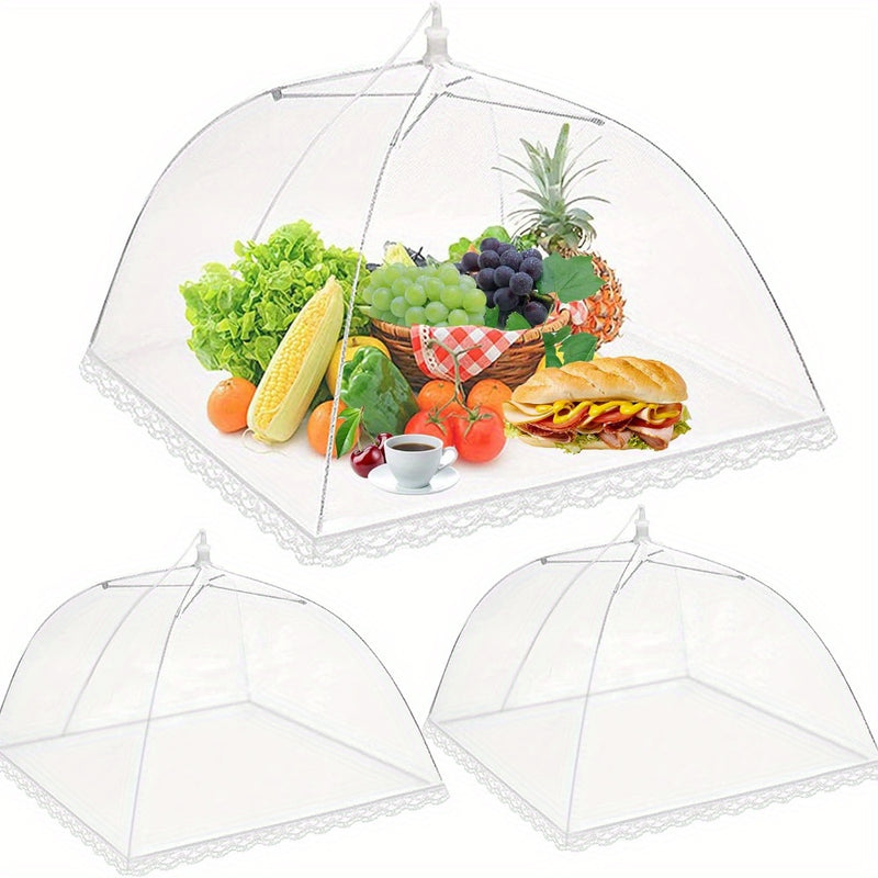 3 piezas, cubiertas plegables para alimentos, carpas de malla anti moscas/bichos/mosquitos, protector de alimentos para picnic, camping y asados, fácil de guardar