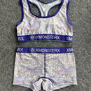 Conjunto de ropa interior deportiva casual para mujer, sujetador deportivo y conjunto de bragas de poliester estampado