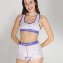Conjunto de ropa interior deportiva casual para mujer, sujetador deportivo y conjunto de bragas de poliester estampado