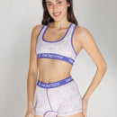 Conjunto de ropa interior deportiva casual para mujer, sujetador deportivo y conjunto de bragas de poliester estampado