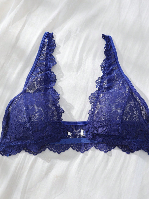 NEW  Conjunto de sujetador y panty para mujer de unicolor con detalles de encaje