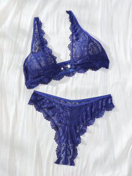 NEW  Conjunto de sujetador y panty para mujer de unicolor con detalles de encaje