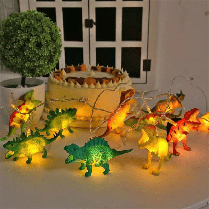 Luces de Cadena LED de Dinosaurios - 149.35cm, 10 LED de Blanco Cálido, Funcionan con Pilas (Pilas No Incluidas) - Perfectas para Decoración del Hogar, Dormitorio, Sala de Estar y Fiestas de Cumpleaños, Animales, Luces Decorativas, Adecuadas para Navidad