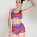 Conjunto de sujetador deportivo y ropa interior para mujer con estampado de planta tropical y cuatro esquinas
