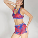 Conjunto de sujetador deportivo y ropa interior para mujer con estampado de planta tropical y cuatro esquinas