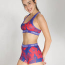 Conjunto de sujetador deportivo y ropa interior para mujer con estampado de planta tropical y cuatro esquinas