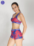 Conjunto de sujetador deportivo y ropa interior para mujer con estampado de planta tropical y cuatro esquinas