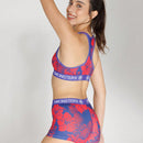 Conjunto de sujetador deportivo y ropa interior para mujer con estampado de planta tropical y cuatro esquinas
